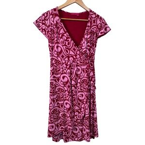 Fresh Produce Pink Faux Wrap Dress Short Sleeve Fit & Flare V-Neck Size S